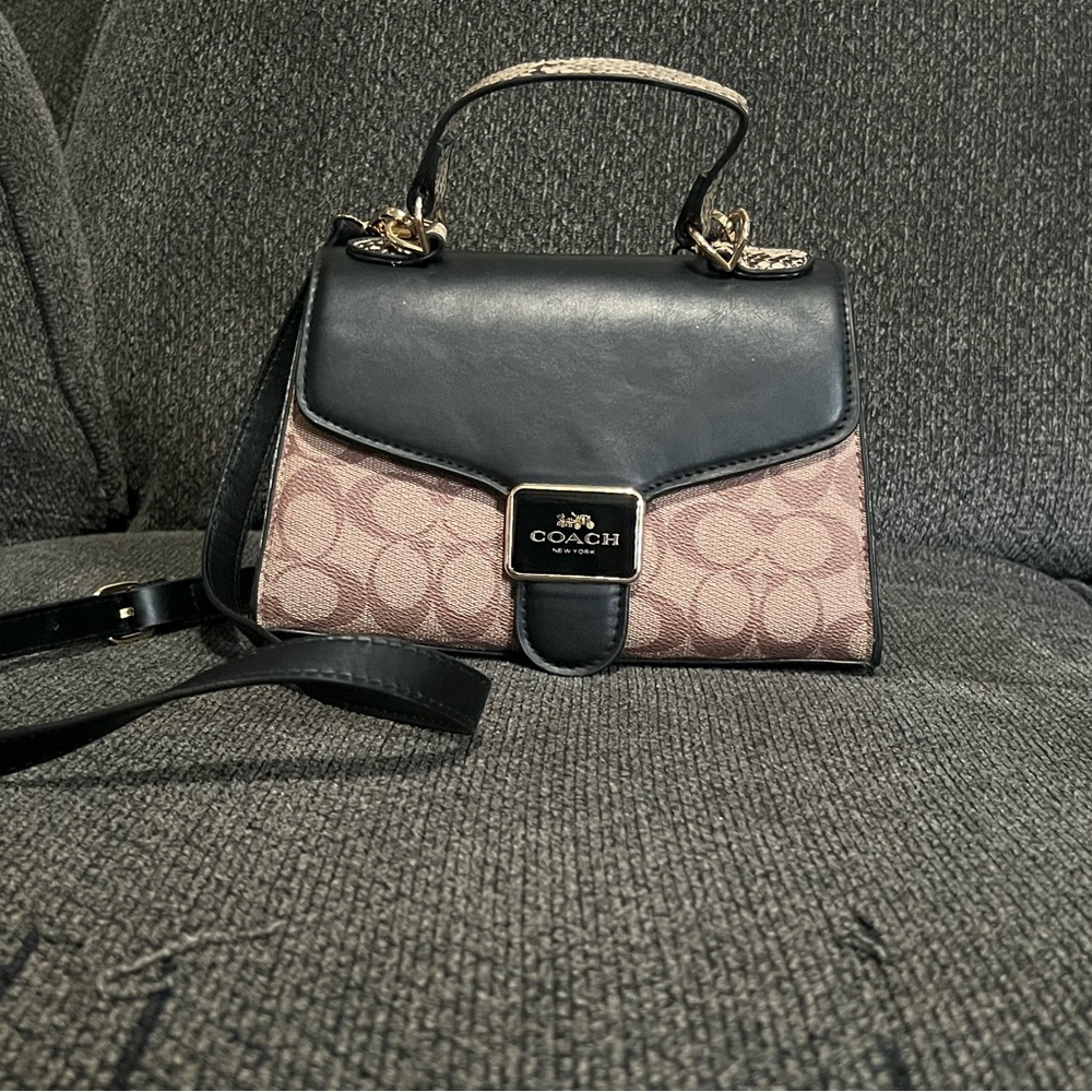 Coach Black and Brown Crossbody Bag with Signature Design